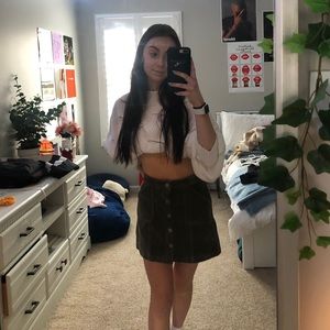 green corduroy mini button down skirt